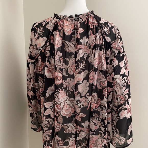 Loft Black Floral Boho Peasant Blouse L - Picture 8 of 12